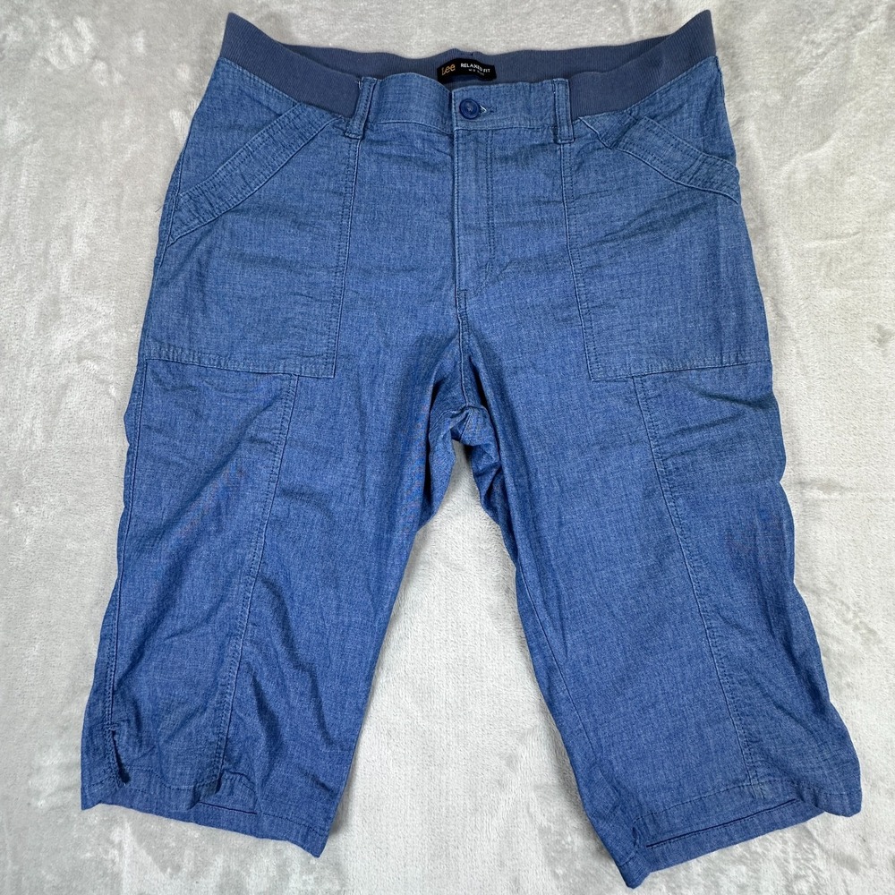 Lee Skimmer Pants Womens 36 Blue Relaxed Fit Mid Rise Elastic Waist Cropped